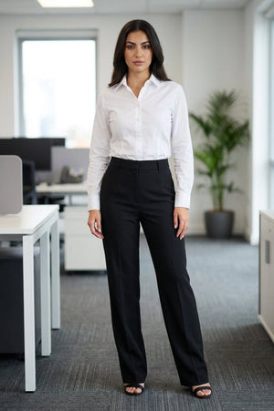 Black Pleated Straight - Leg Trousers - Hushy Wear