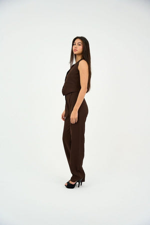 Brown Pleated Straight - Leg Trousers - Hushy Wear