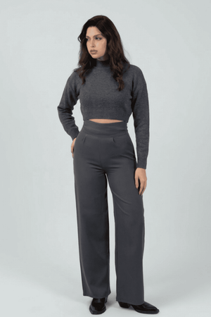 Gray High - Waist Classic Trousers - Hushy Wear