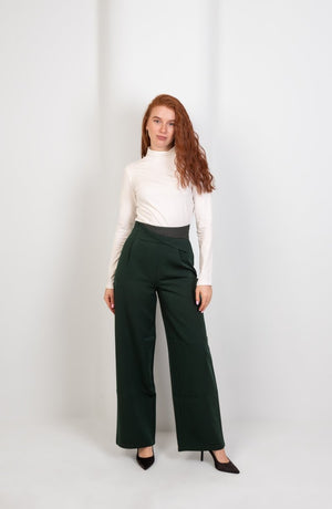 Green High - Waist Trousers with Side Flipped Waistband - Hushy Wear