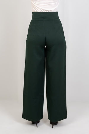 Green High - Waist Trousers with Side Flipped Waistband - Hushy Wear