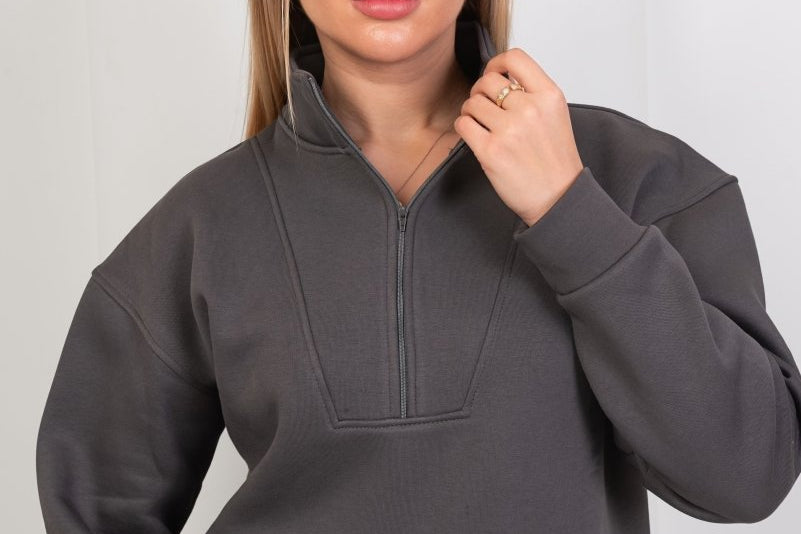 Half - Zip Lounge Top – Gray - Hushy Wear