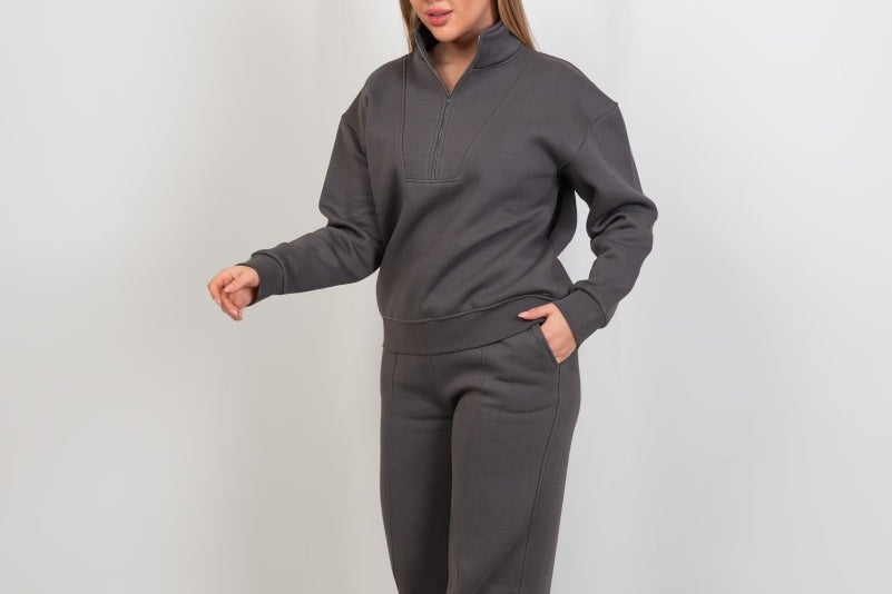 Half - Zip Lounge Top – Gray - Hushy Wear