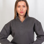 Half - Zip Lounge Top – Gray - Hushy Wear
