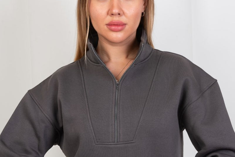 Half - Zip Lounge Top – Gray - Hushy Wear