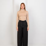 High - Neck Long Sleeve Top - Beige - Hushy Wear