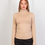 High - Neck Long Sleeve Top - Beige - Hushy Wear