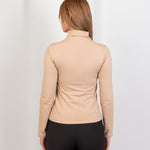 High - Neck Long Sleeve Top - Beige - Hushy Wear