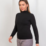 High - Neck Long Sleeve Top - Black - Hushy Wear