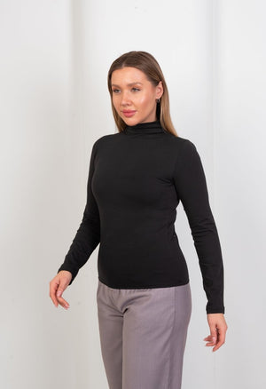 High - Neck Long Sleeve Top - Black - Hushy Wear