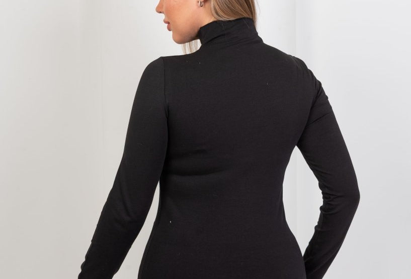 High - Neck Long Sleeve Top - Black - Hushy Wear