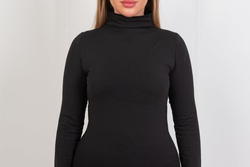 High - Neck Long Sleeve Top - Black - Hushy Wear