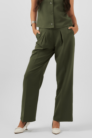 High Waist Trousers in Olive Green - Hushy Wear