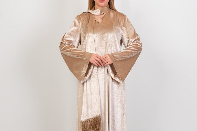 Hushy Velvet Basic Dress - Beige - Hushy Wear