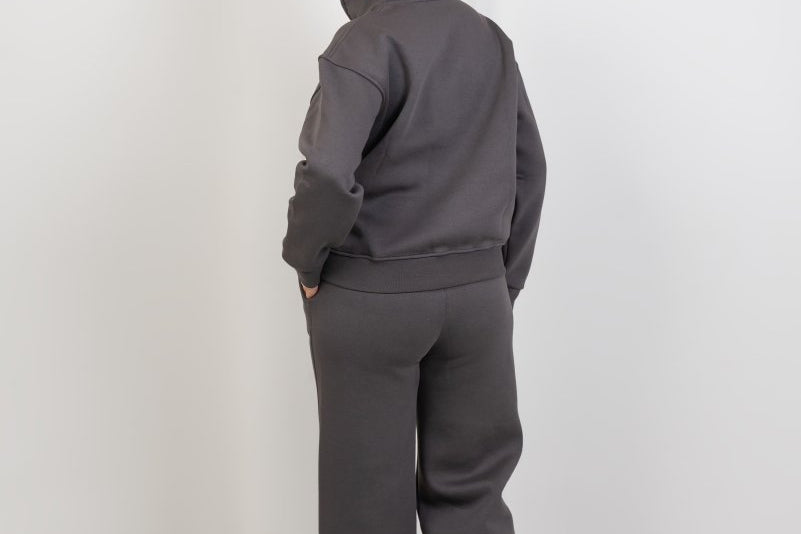 Relaxed Fit Half - Zip Sweater & Pants Set – Gray - Hushy Wear