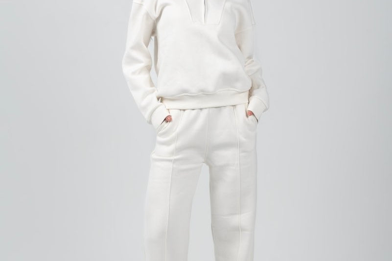 Relaxed Fit Half - Zip Sweater & Pants Set – Offwhite - Hushy Wear