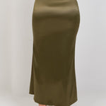Satin High Waisted Maxi Skirt - Olive - Hushy Wear