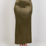 Satin High Waisted Maxi Skirt - Olive - Hushy Wear