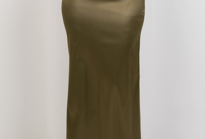 Satin High Waisted Maxi Skirt - Olive - Hushy Wear
