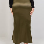 Satin High Waisted Maxi Skirt - Olive - Hushy Wear