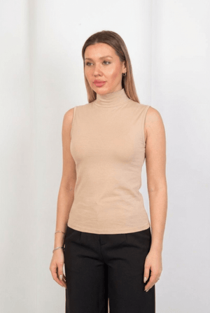 Sleeveless Basic Top - Beige - Hushy Wear