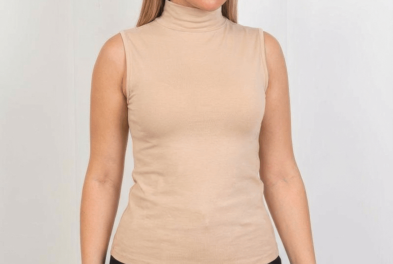 Sleeveless Basic Top - Beige - Hushy Wear