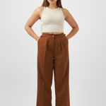 Straight Leg Trousers in Brown - Hushy Wear