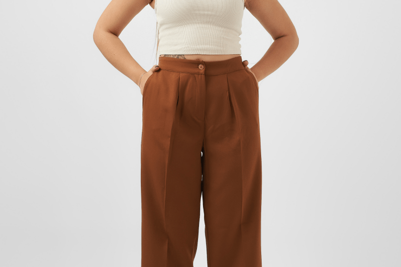 Straight Leg Trousers in Brown - Hushy Wear