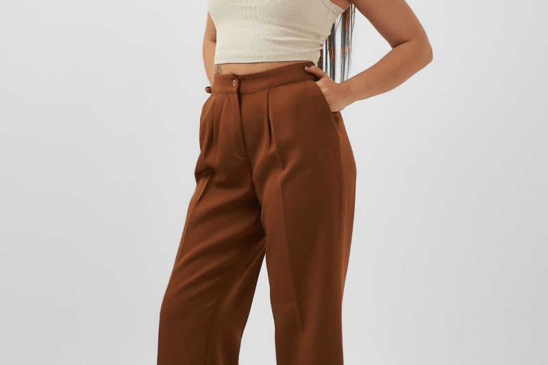 Straight Leg Trousers in Brown - Hushy Wear