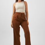 Straight Leg Trousers in Brown - Hushy Wear