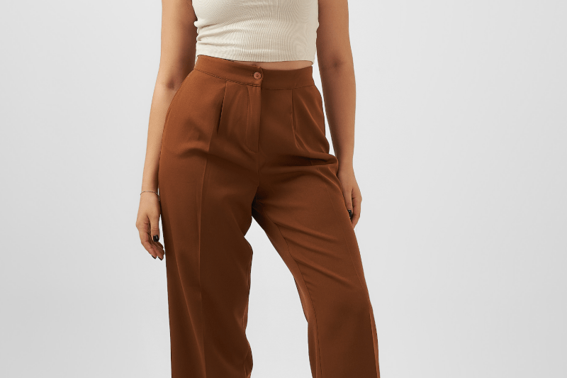Straight Leg Trousers in Brown - Hushy Wear