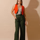 بنطلون كتان بخصر مرتفع - زيتوني