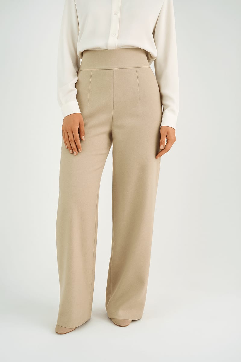 Beige High - Waist Classic Trousers - Hushy Wear