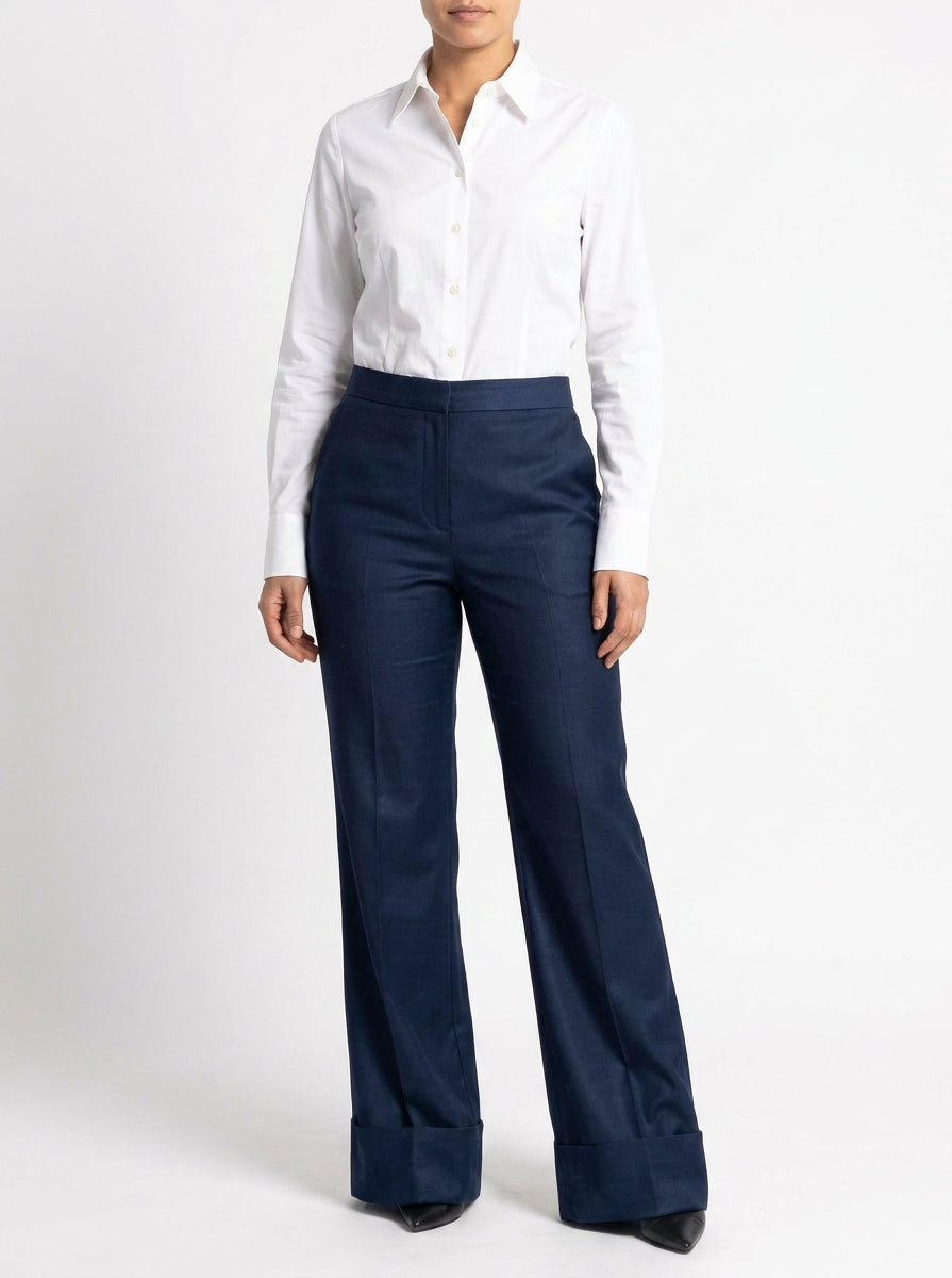 Elegant Wide-Leg Trousers – Navy