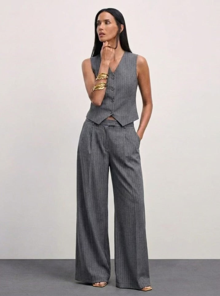 The Madison Pinstripe Trousers - Gray