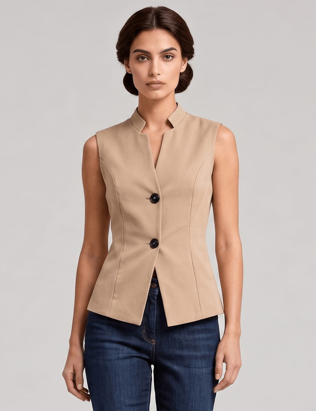 The V-Line Beige Vest