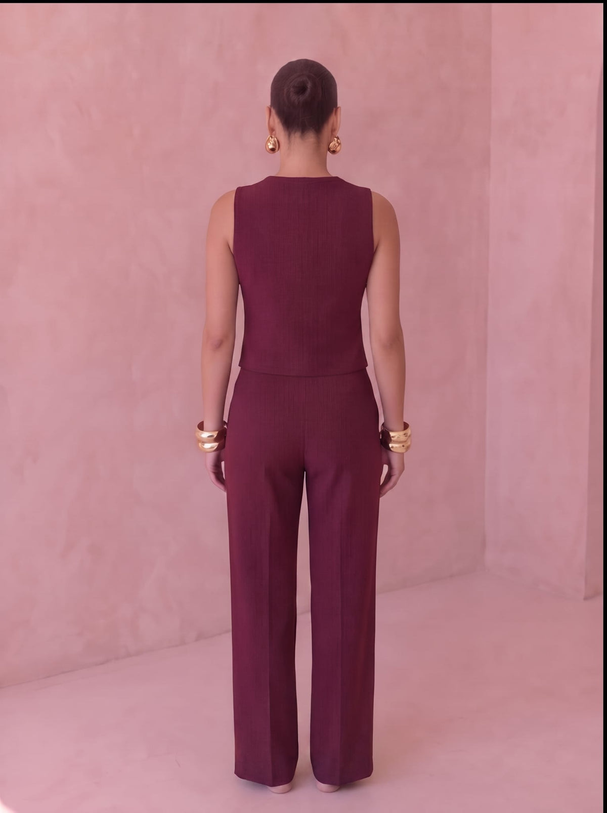 Burgundy Classic Vest & Pleated Straight Pants Set