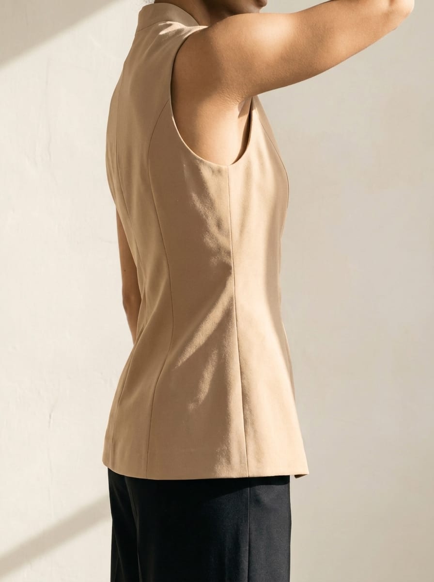 Premium V-Line Vest & Pants Set - Beige/Black