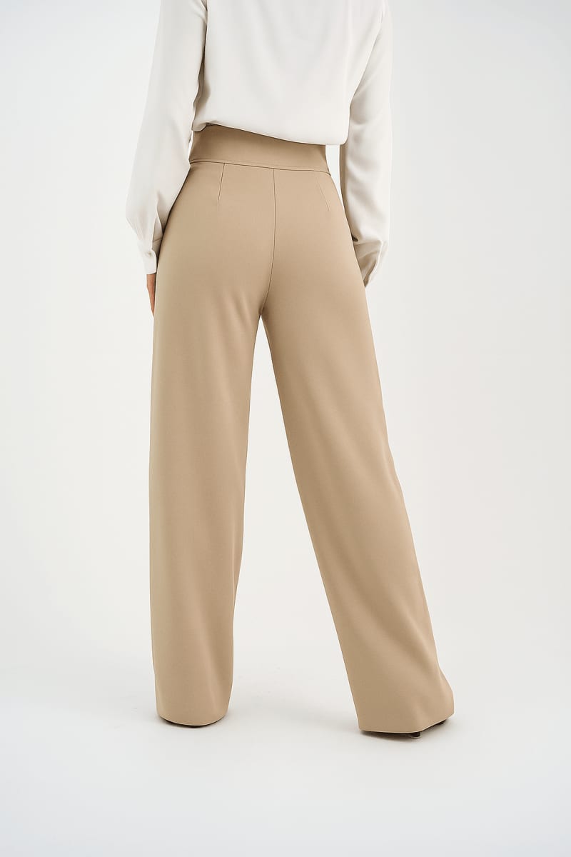 Beige High - Waist Classic Trousers - Hushy Wear