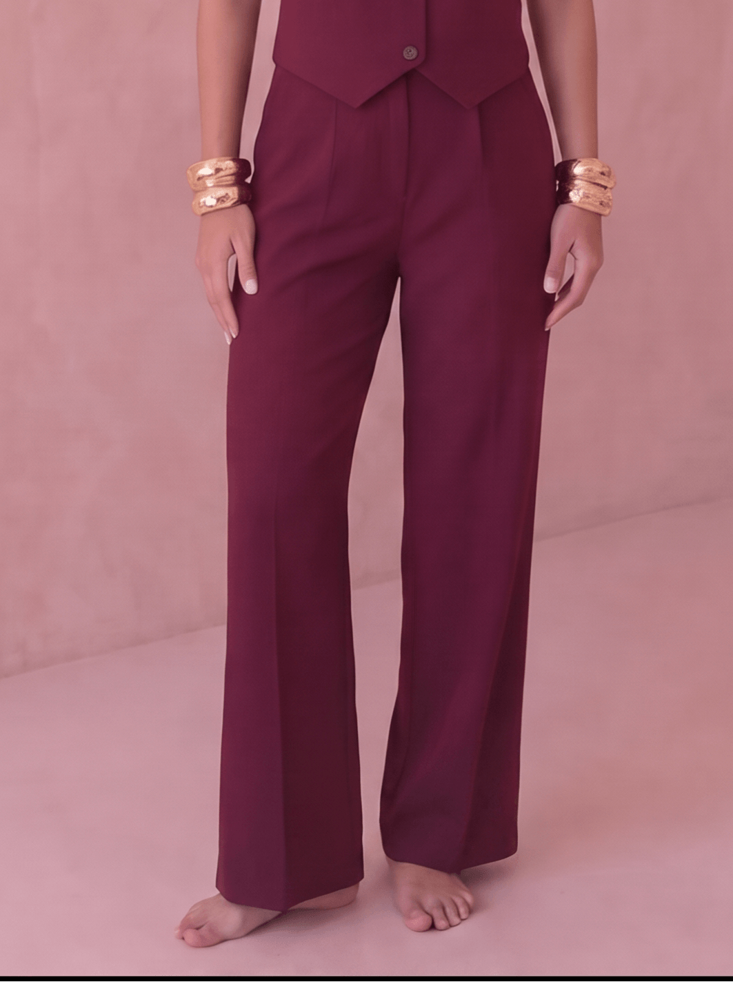 Burgundy Classic Vest & Pleated Straight Pants Set