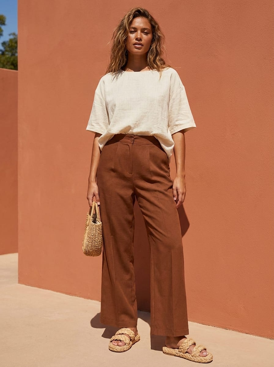 Straight Leg Trousers in Brown