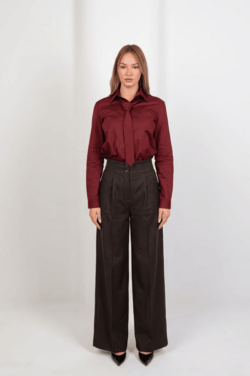 Premium High Waist Trouser - Brown - Hushy Wear