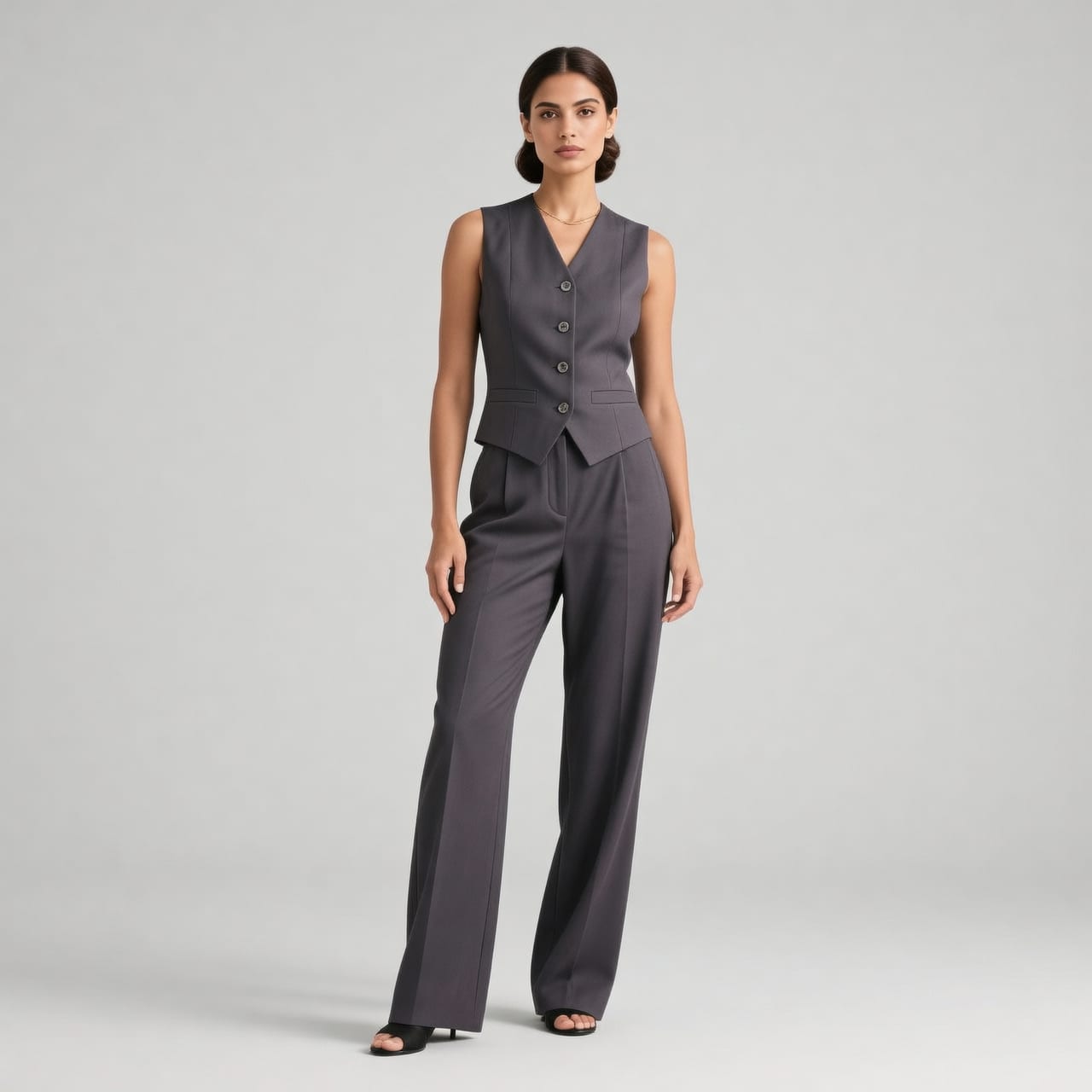 Gray Classic Vest & Pleated Straight Pants Set