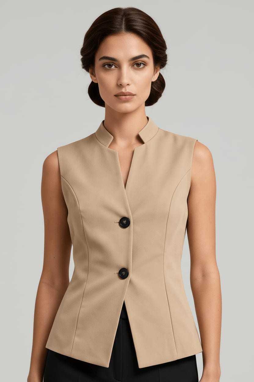 Premium V-Line Vest & Pants Set - Beige/Black