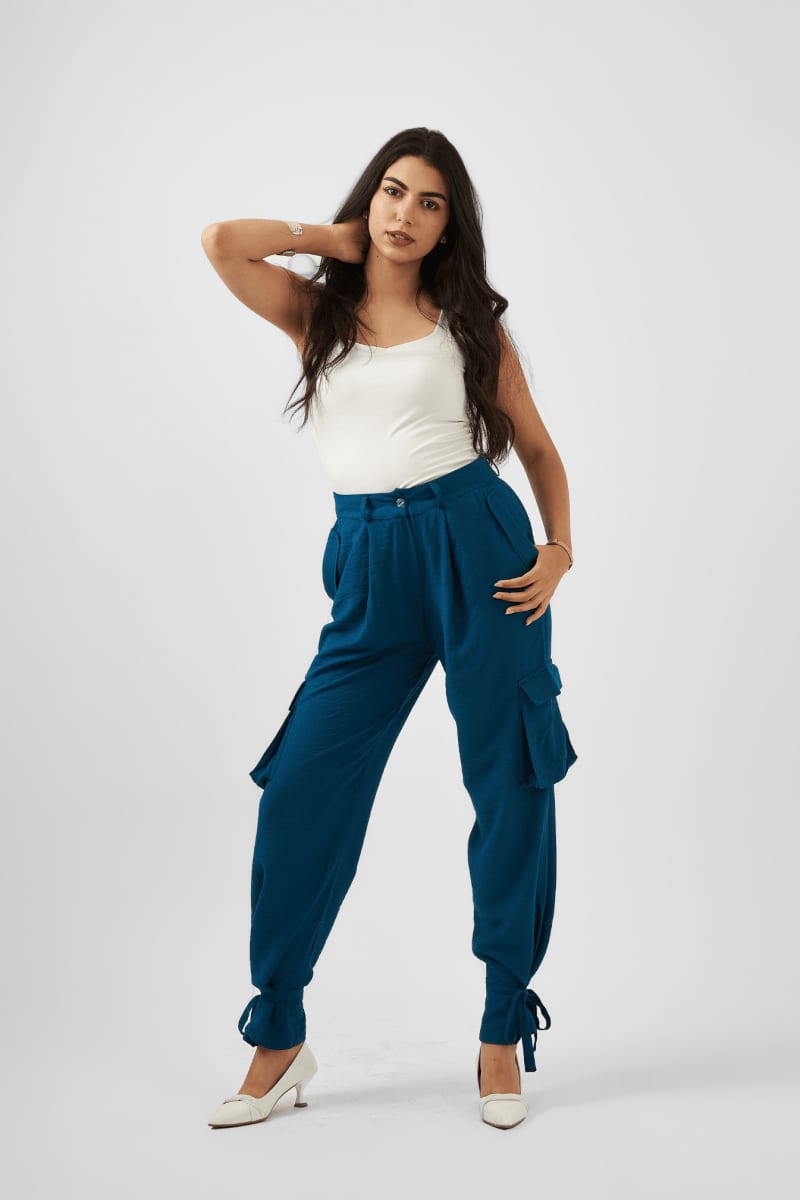 Teal Tie - Hem Cargo Trousers - Hushy Wear