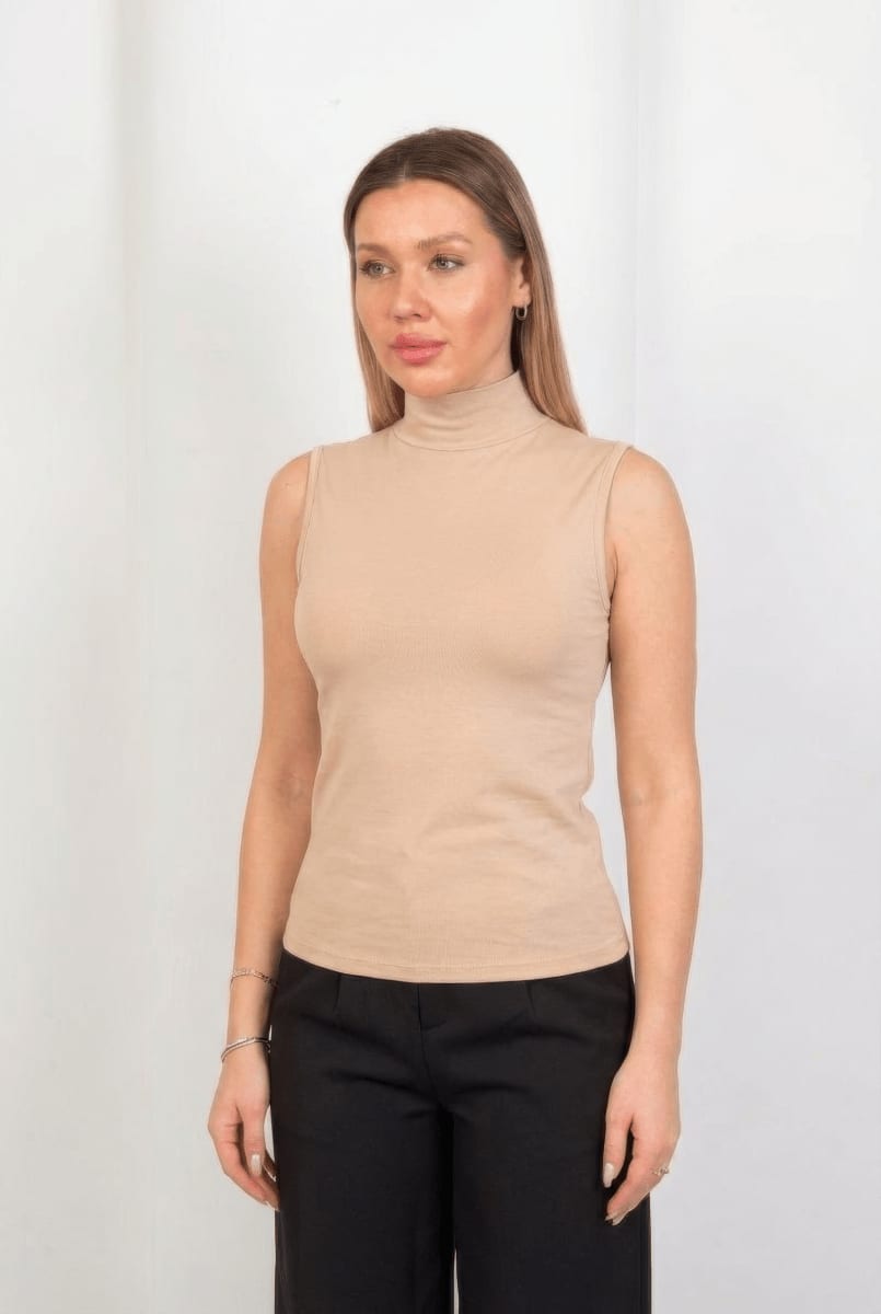 Sleeveless Basic Top - Beige - Hushy Wear