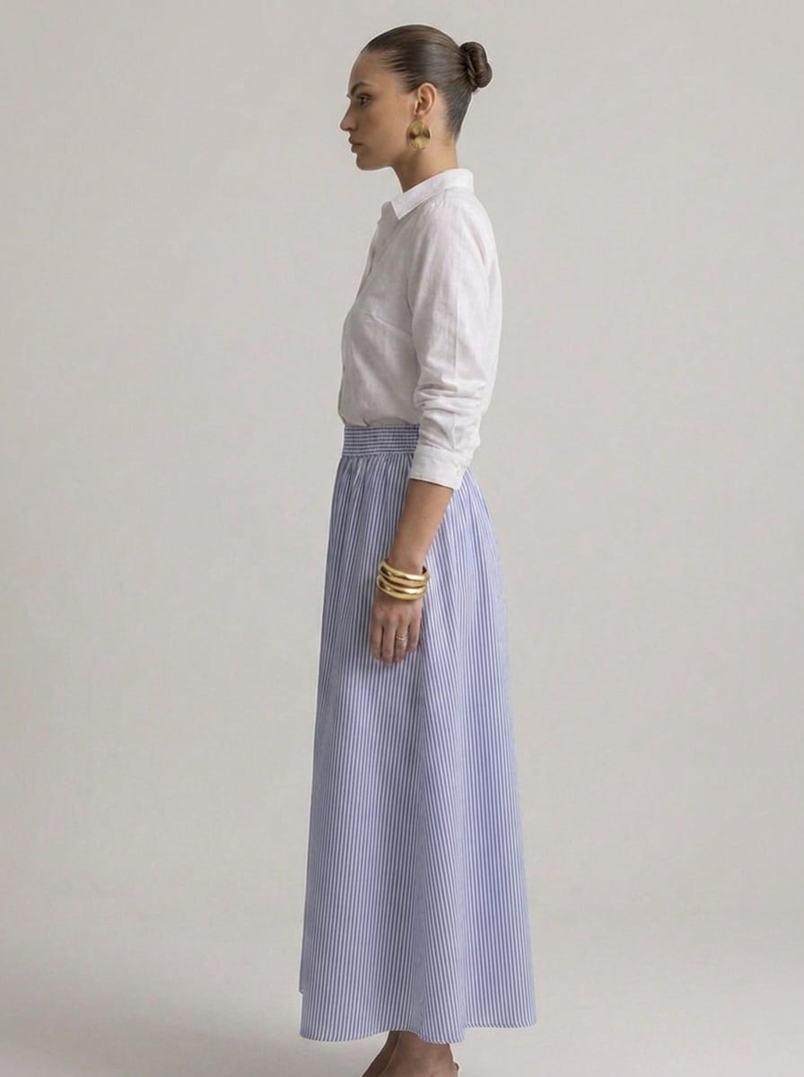 The Santorini Pinstripe Skirt Blue
