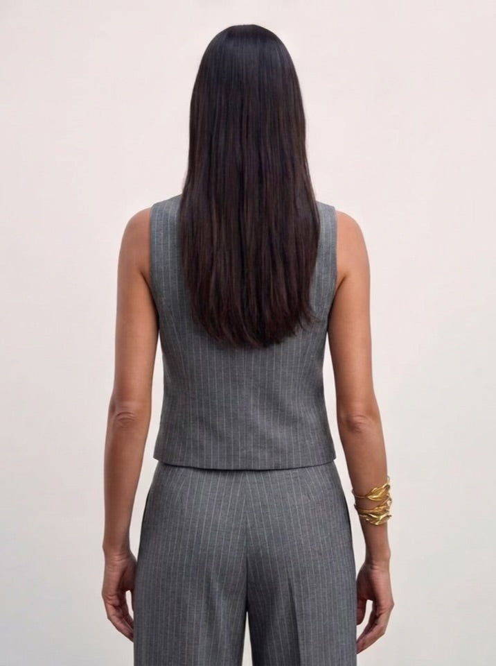 The Madison Pinstripe Co-Ord Set - Gray