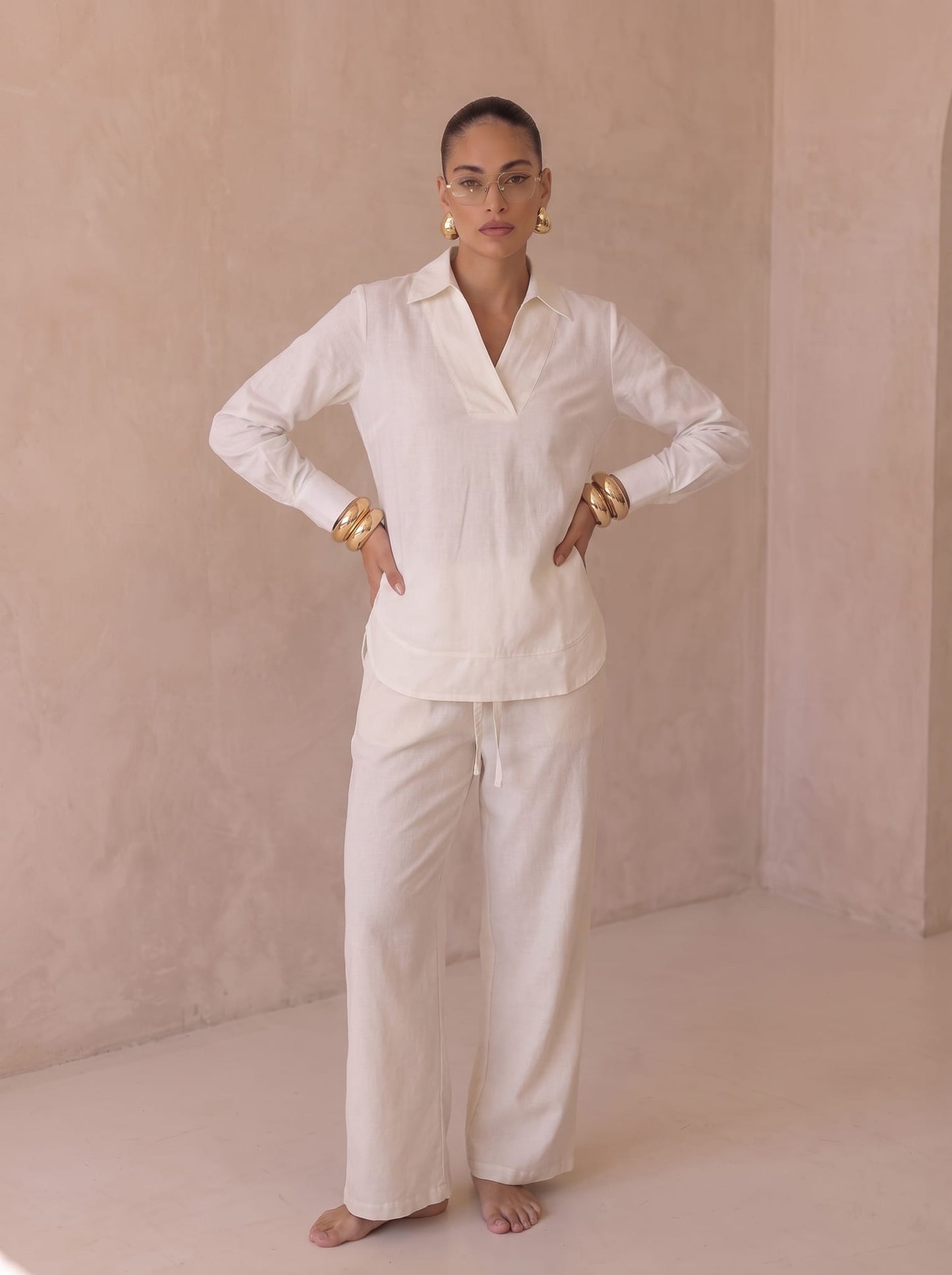 Verto Linen Offwhite Set (Top & Pants)