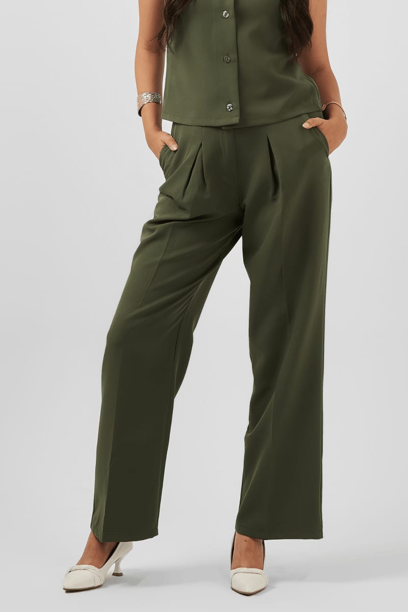 High Waist Trousers in Olive Green - Hushy Wear
